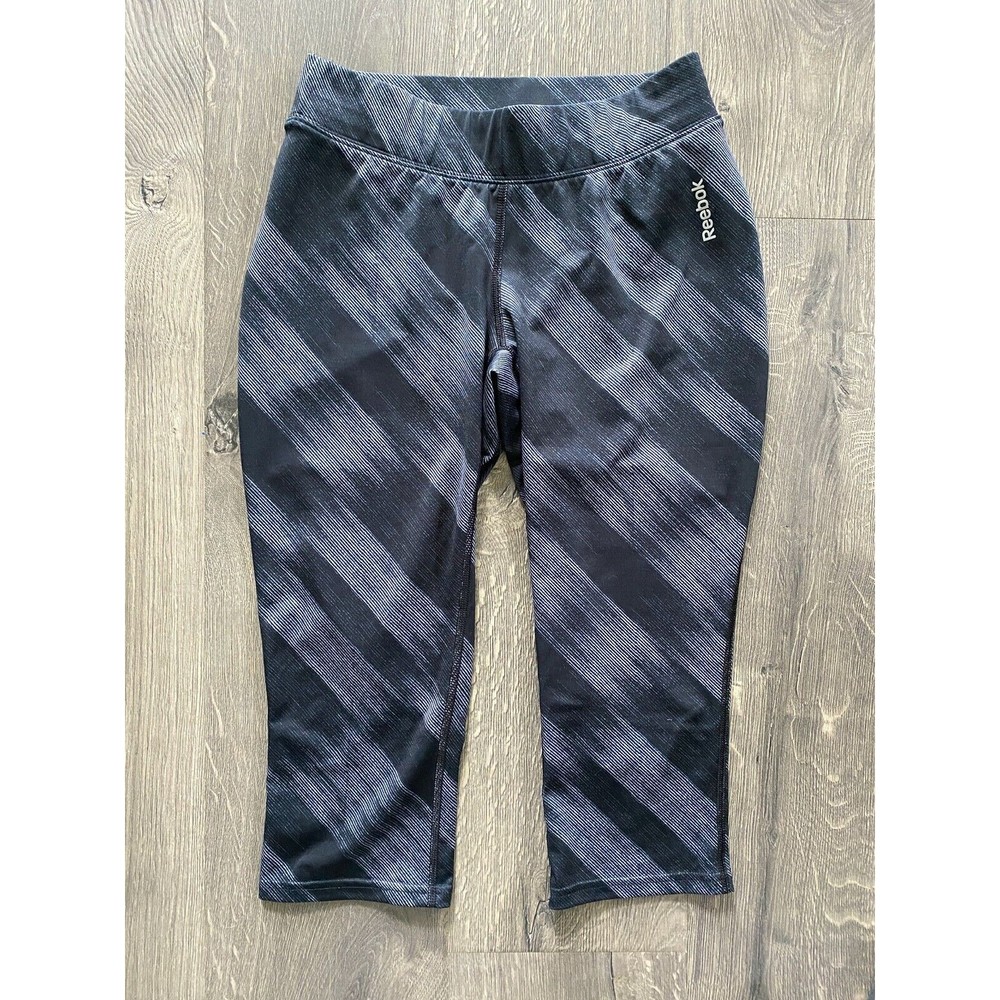Reebok Athletic Crop Bike Leggings Exercise Yoga Black Gray Geometric  S